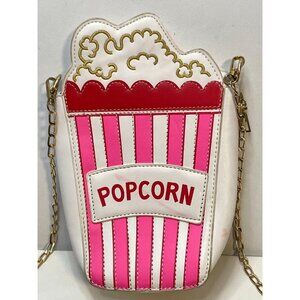 Popcorn bag purse crossbody 9 1/2" x 7" faux leather pink white
